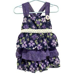 Little Lass Toddler Sz 4 Purple Floral Violets Tiered Sparkle Crochet Sun Dress